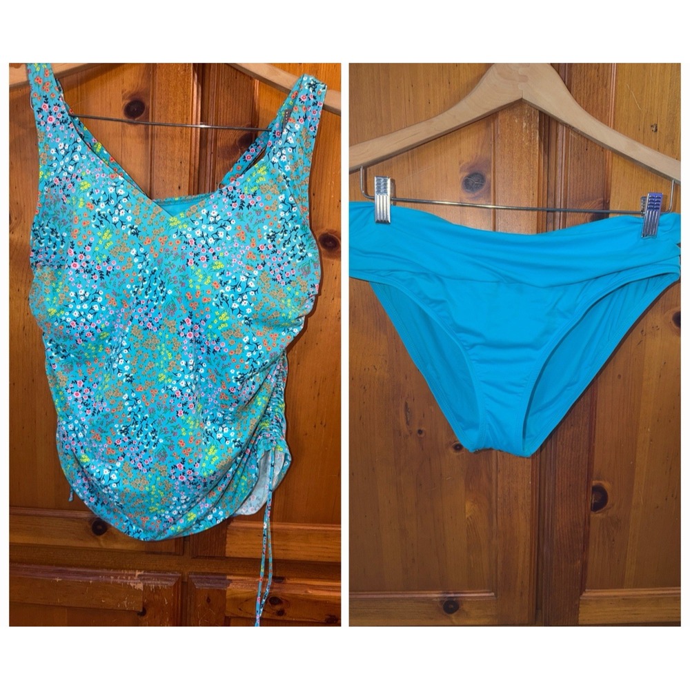 Lands' End La Blanca Women's 12 Swimsuit Tankini Top and Bottoms Underwire Bra